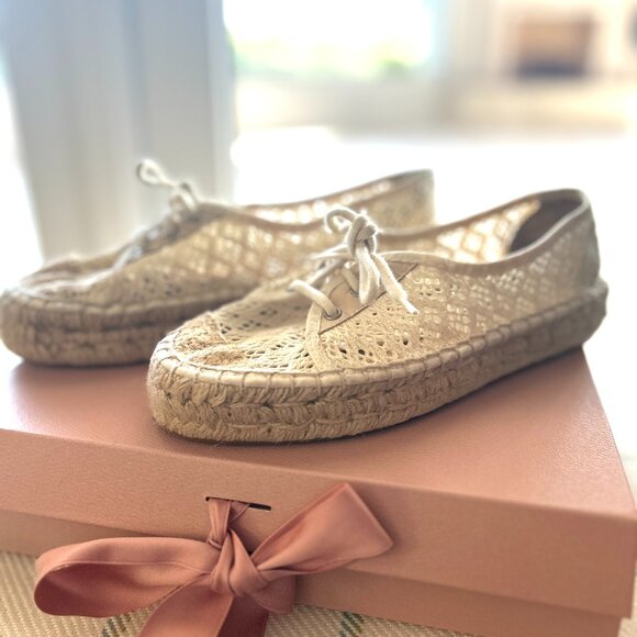 Diane von Furstenberg DVF Crochet Espadrille Beige Raffia Flats Size 36 - Picture 3 of 15